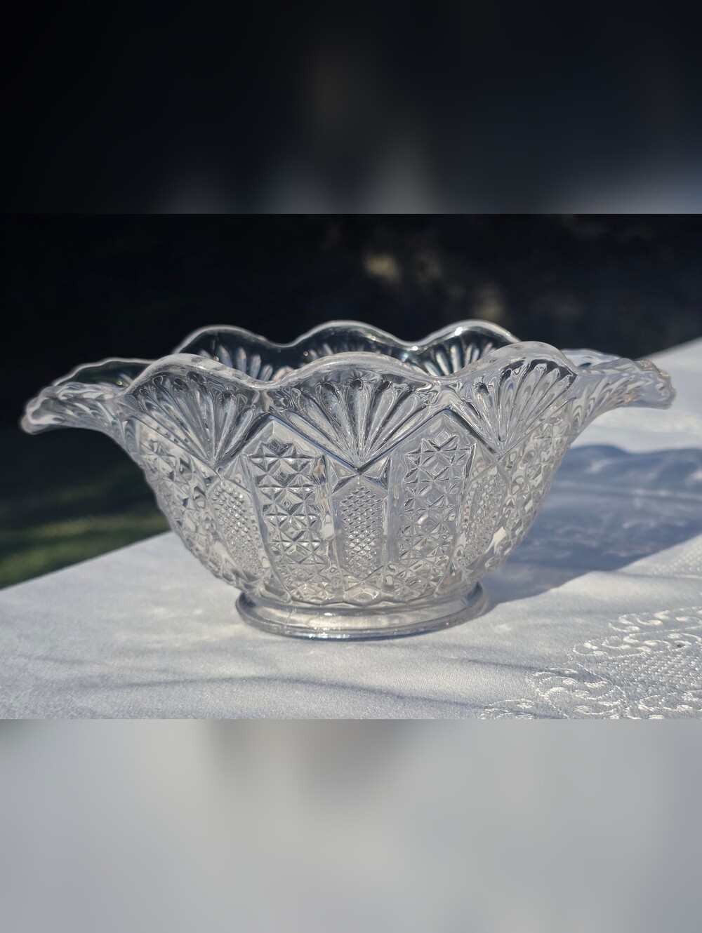 Antique EAPG US Glass Panama Berry Fruit Bowl Ruffled Clear 1904 Pristine